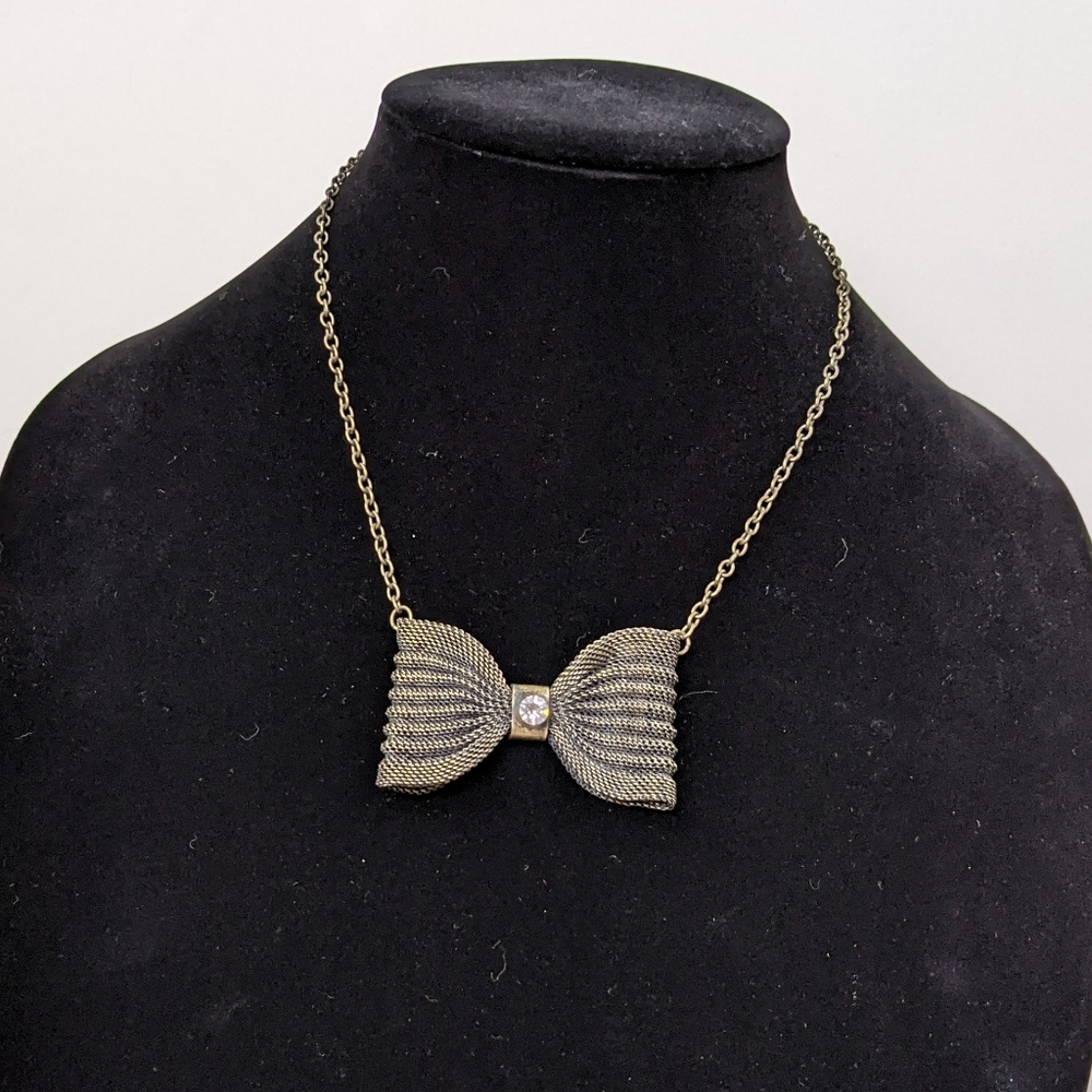 Bow Necklace Chain Bow Tie Bronze Rhinestone